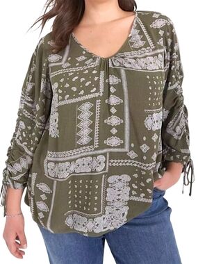 Lane Bryant Olive and White Patterned Blouse Size 22